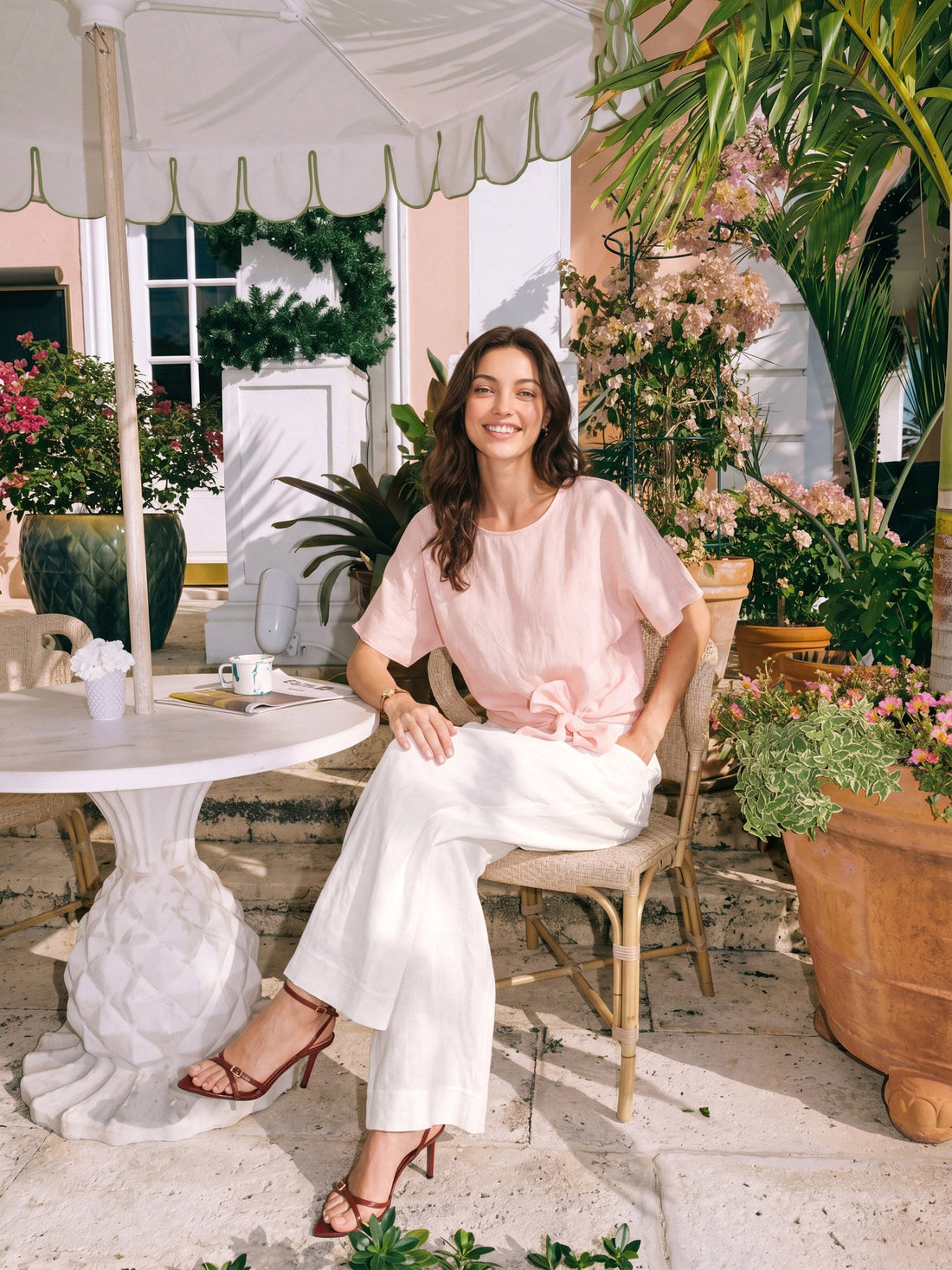100% Linen Semi-Sheer Round Neck Blouse