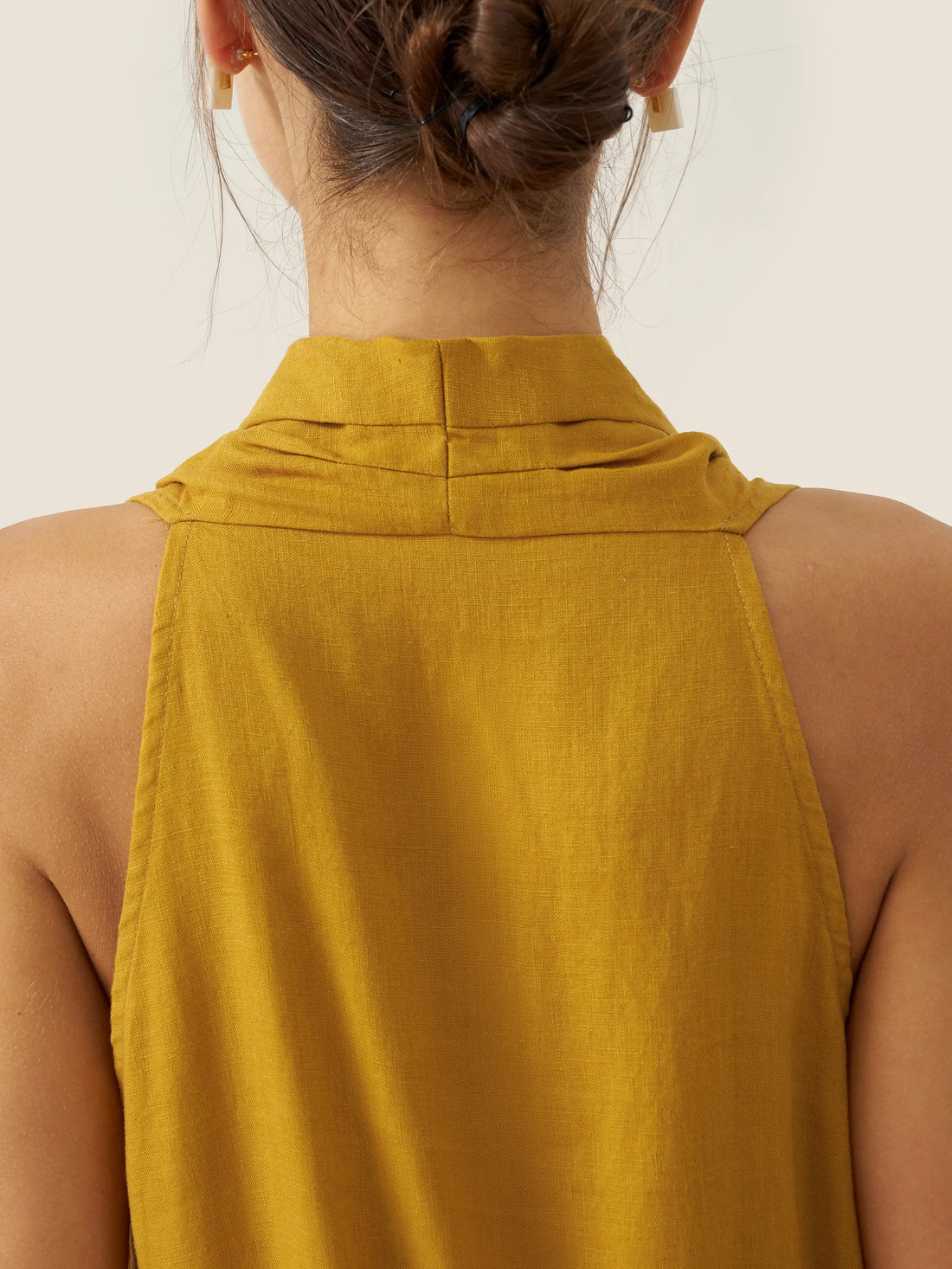 100% Linen Ruched Sleeveless Maxi Dress