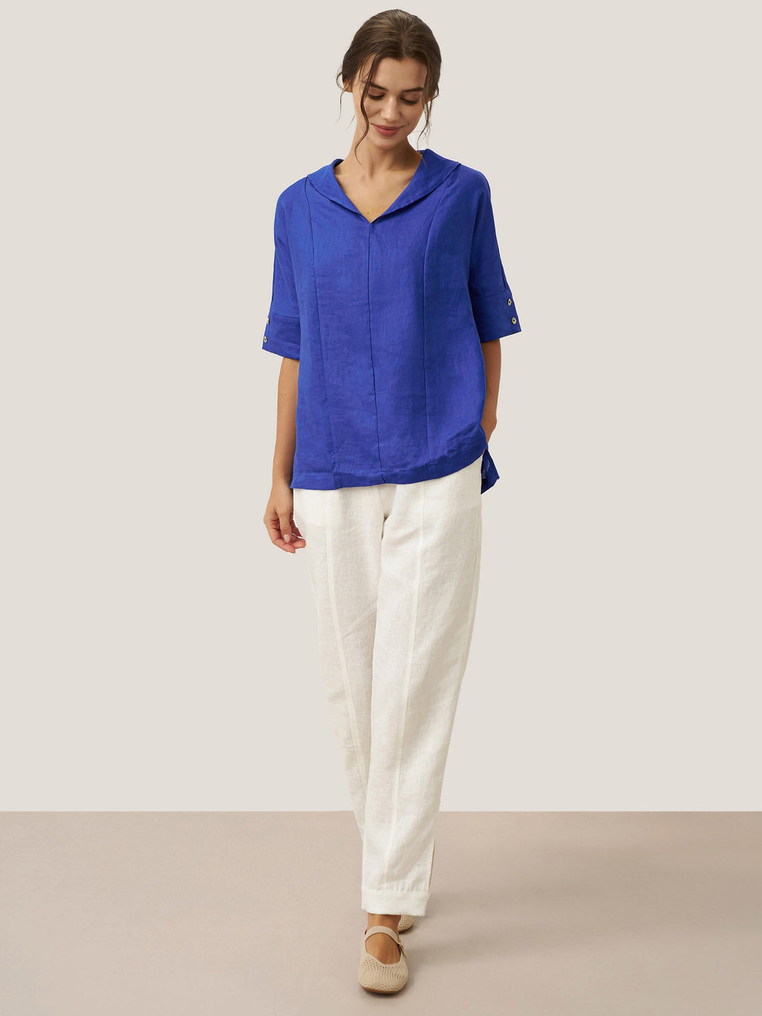 100% Linen Relaxed Half-Sleeve Blouse