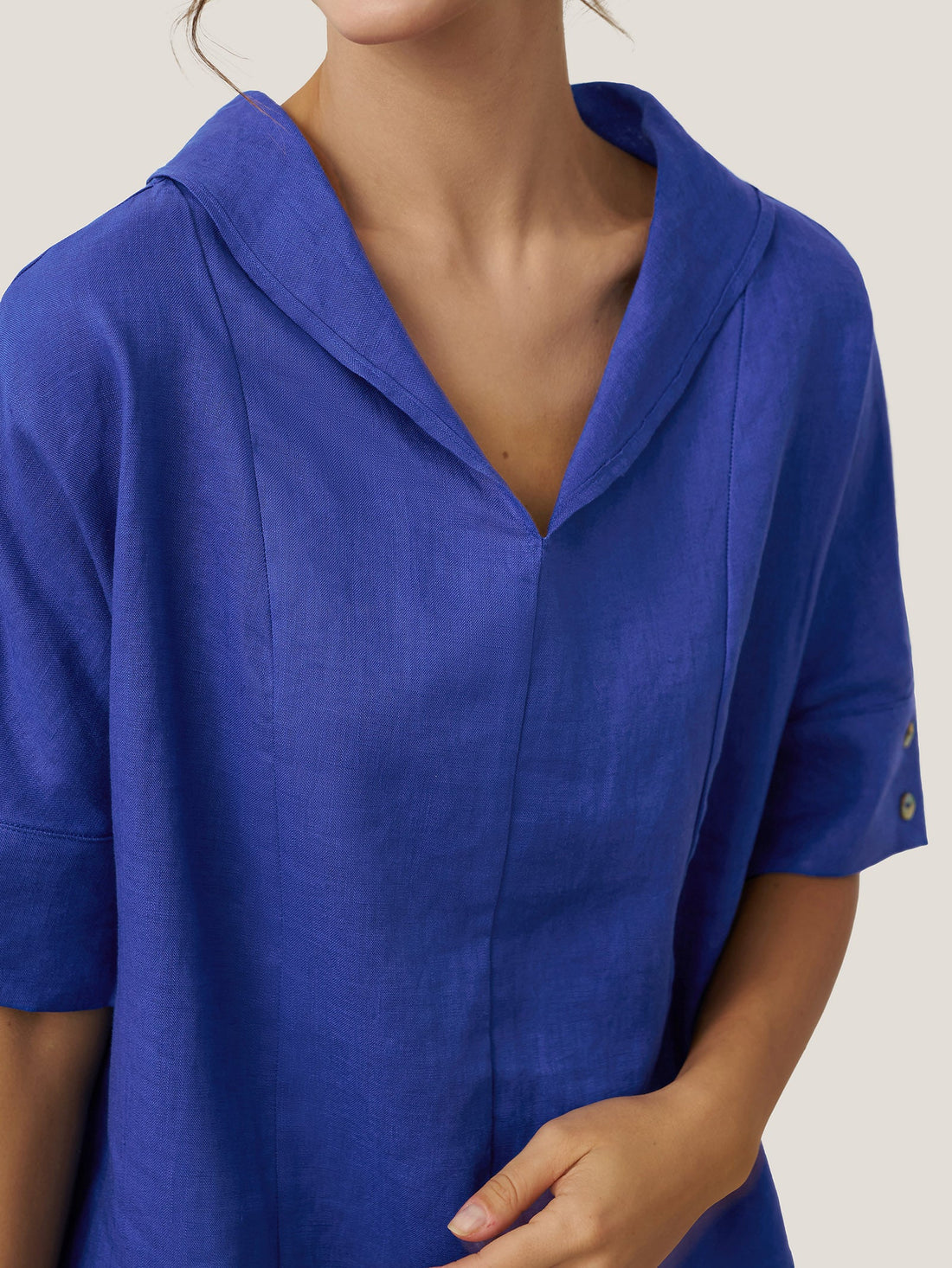 100% Linen Relaxed Half-Sleeve Blouse