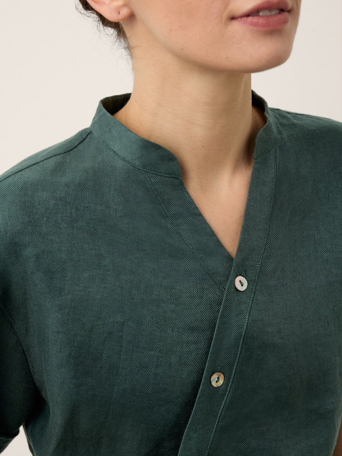 100% Linen Stand Collar Elastic Waist Shirt