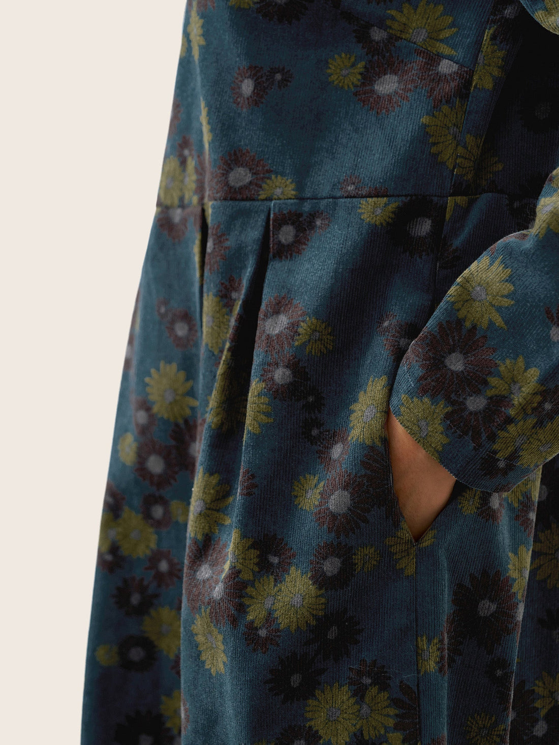 100% Cotton Pleated Long-Sleeve Midi Dress