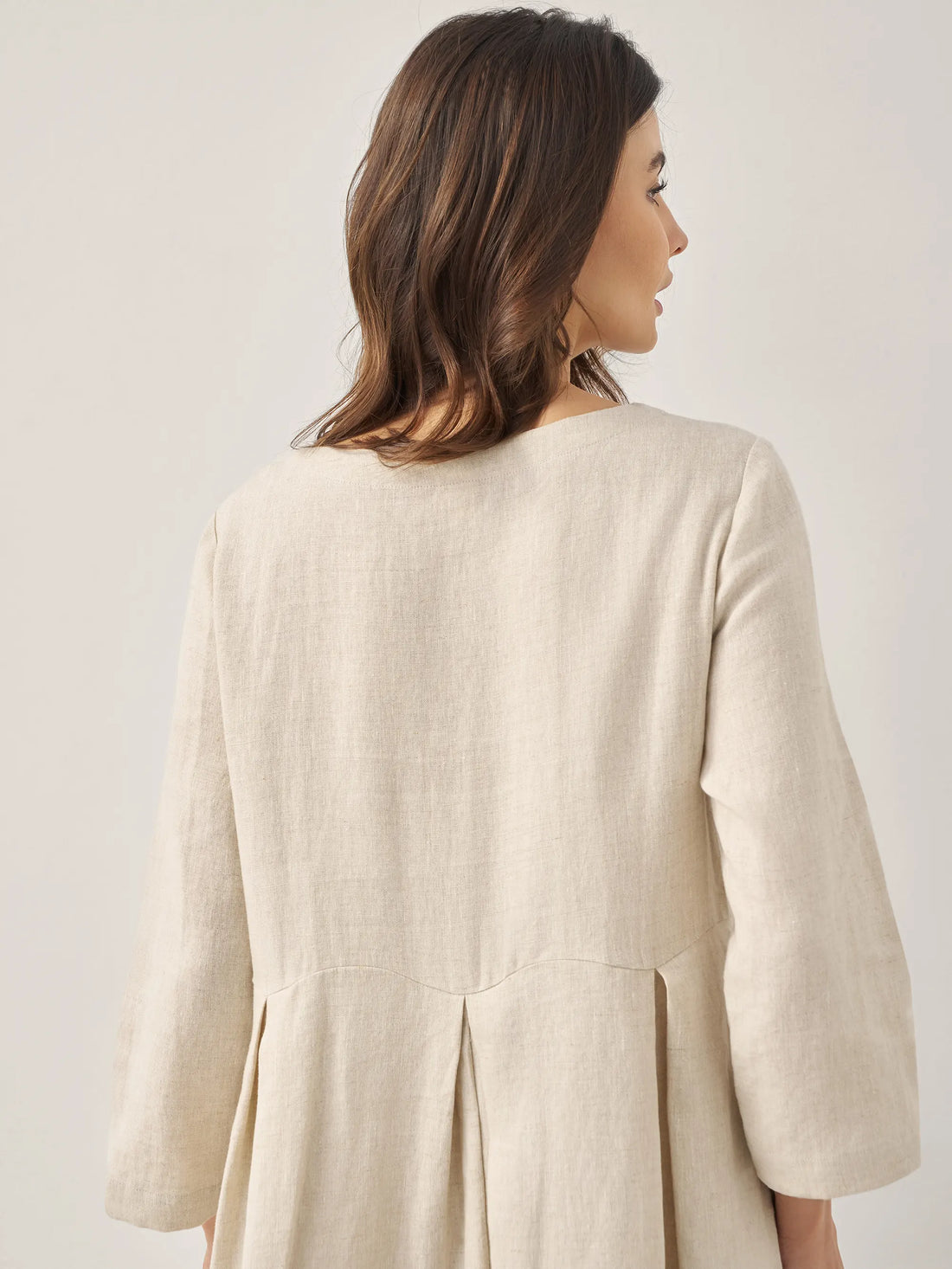 100% Linen Three-Quarter Sleeve Midi Dress