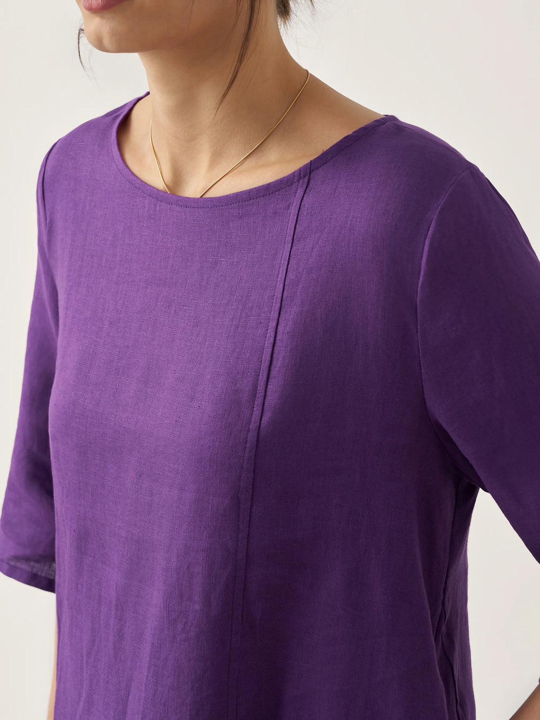 100% Linen Boat Neck Midi Dress