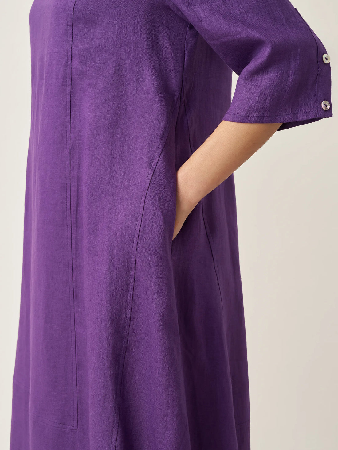 100% Linen Boat Neck Midi Dress