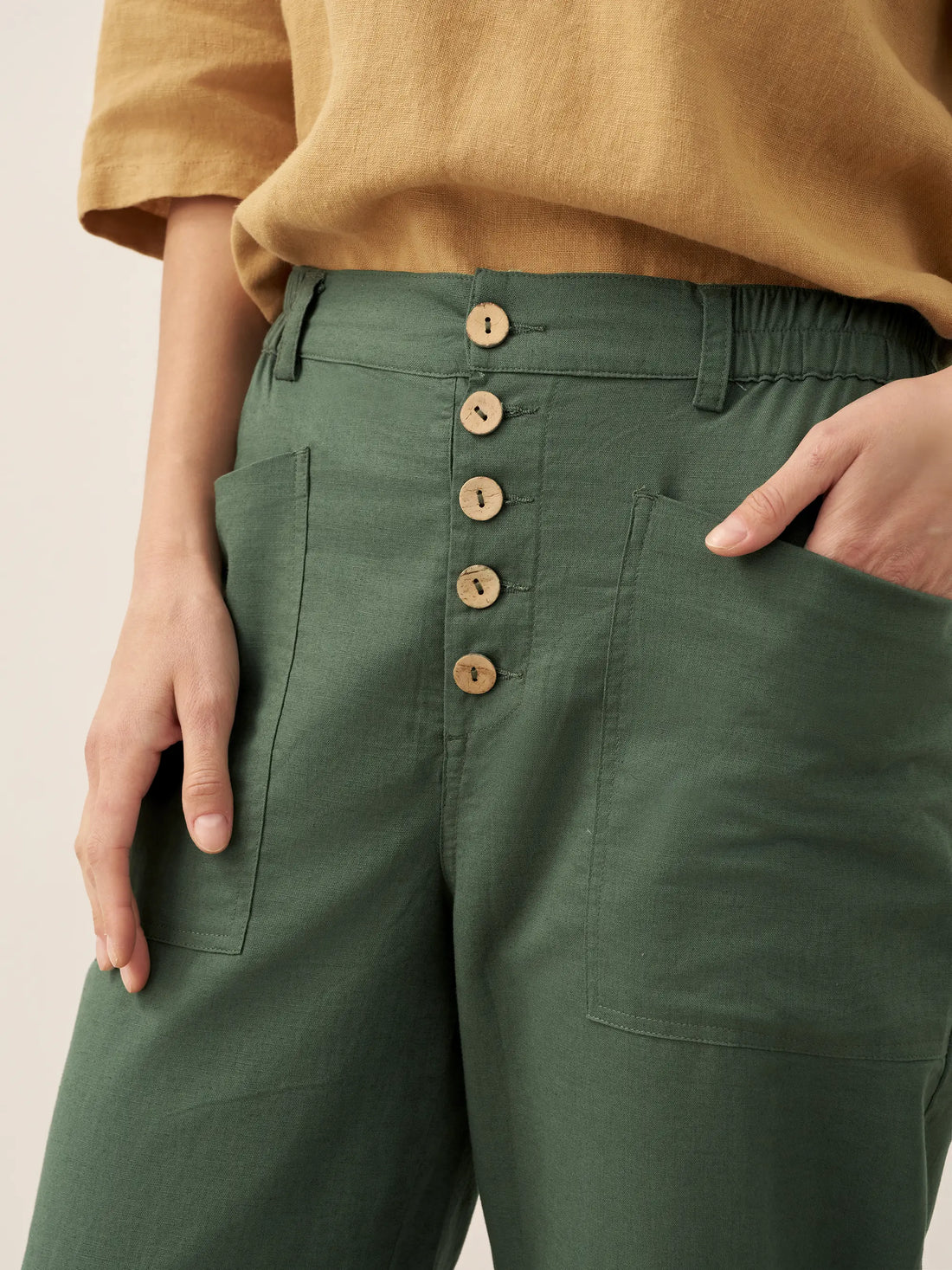 Linen Blend Patch-Pocket Straight-Leg Trousers