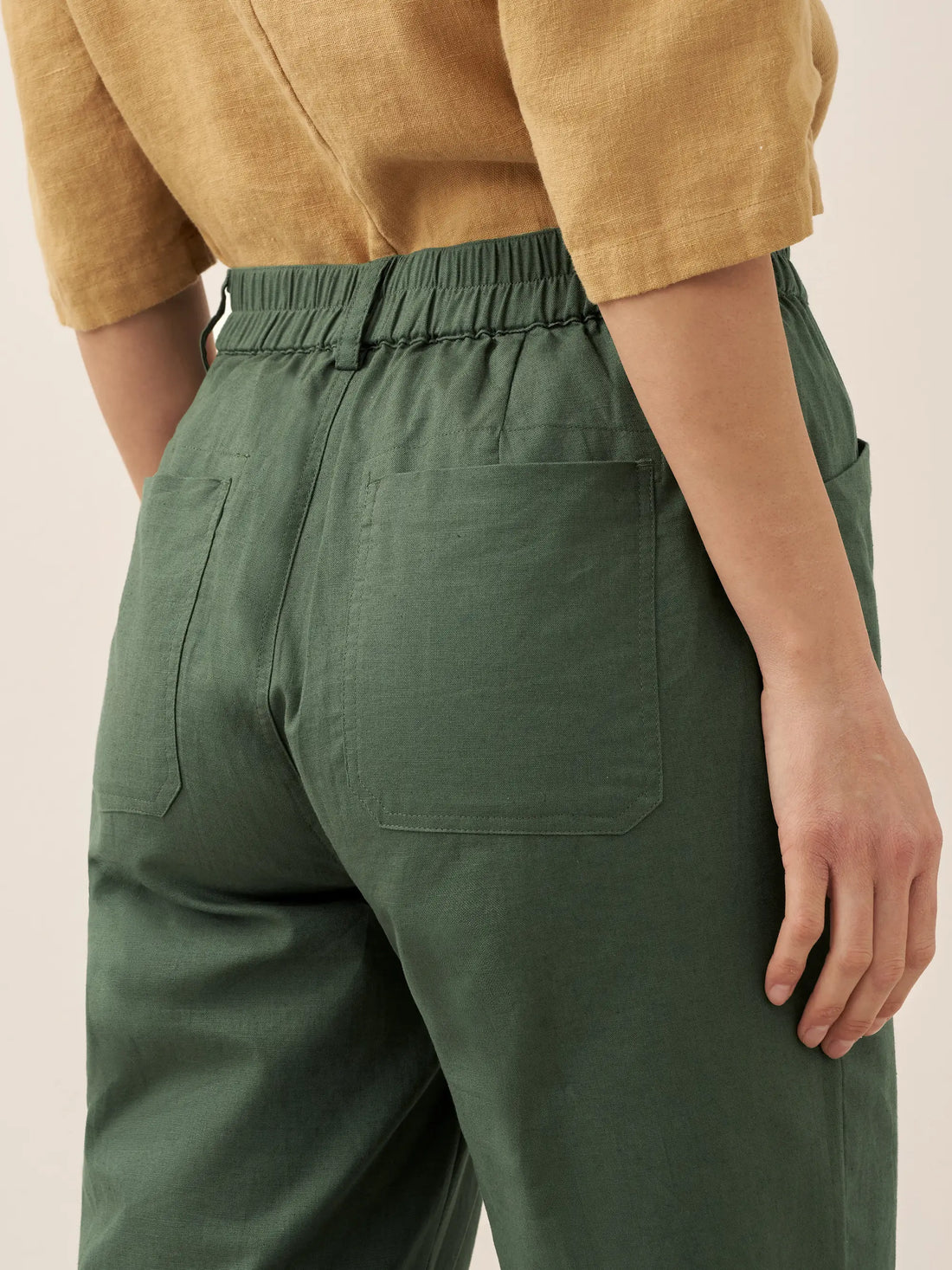 Linen Blend Patch-Pocket Straight-Leg Trousers