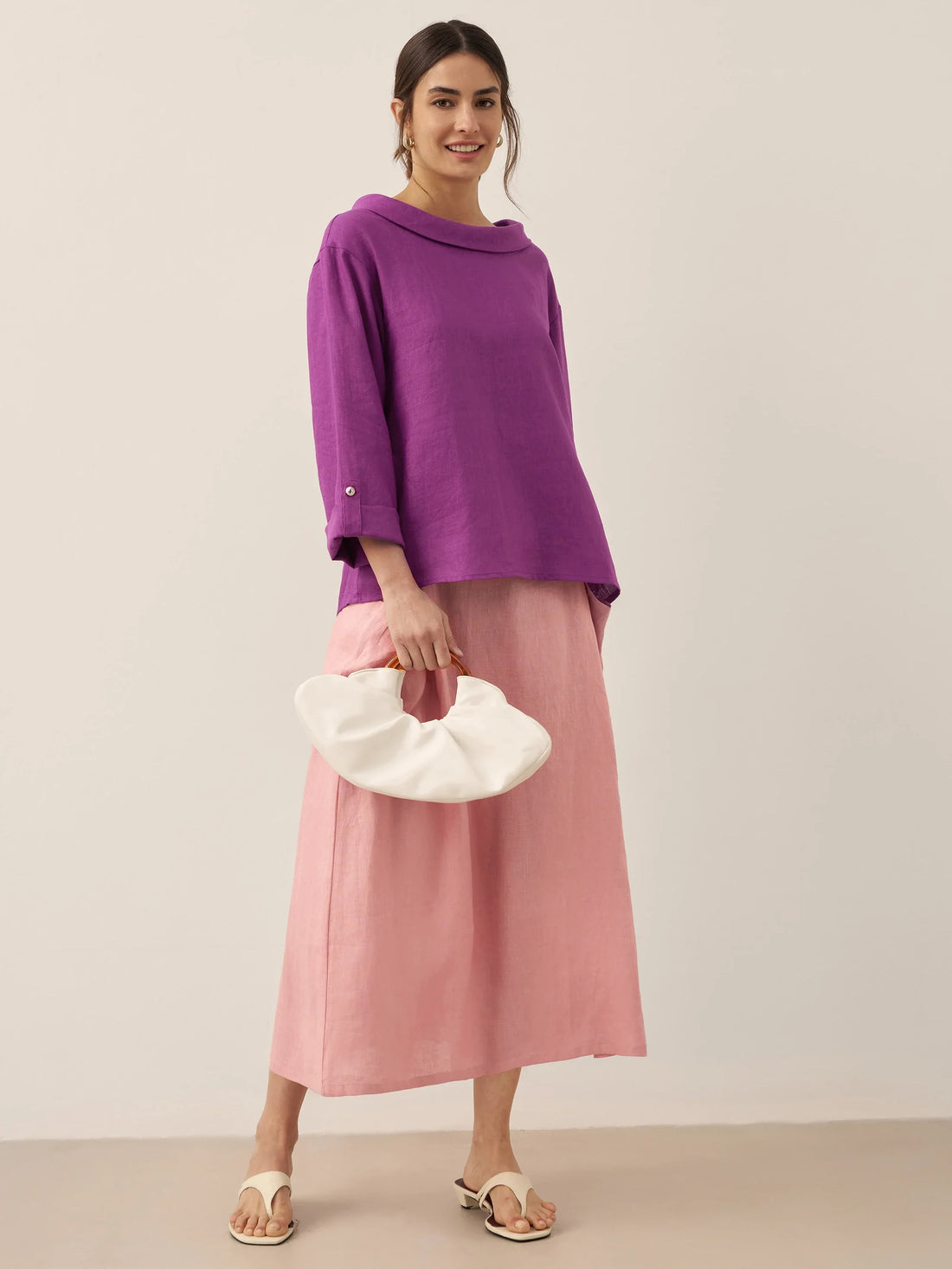 75% Linen A-Line Midi Skirt with Patch Pockets