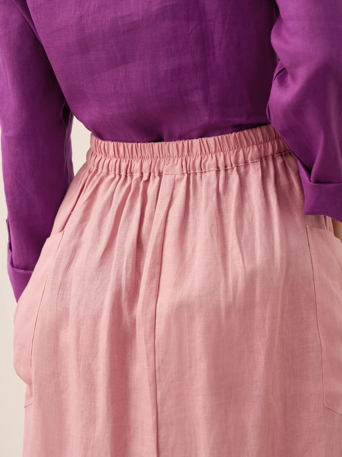 75% Linen A-Line Midi Skirt with Patch Pockets