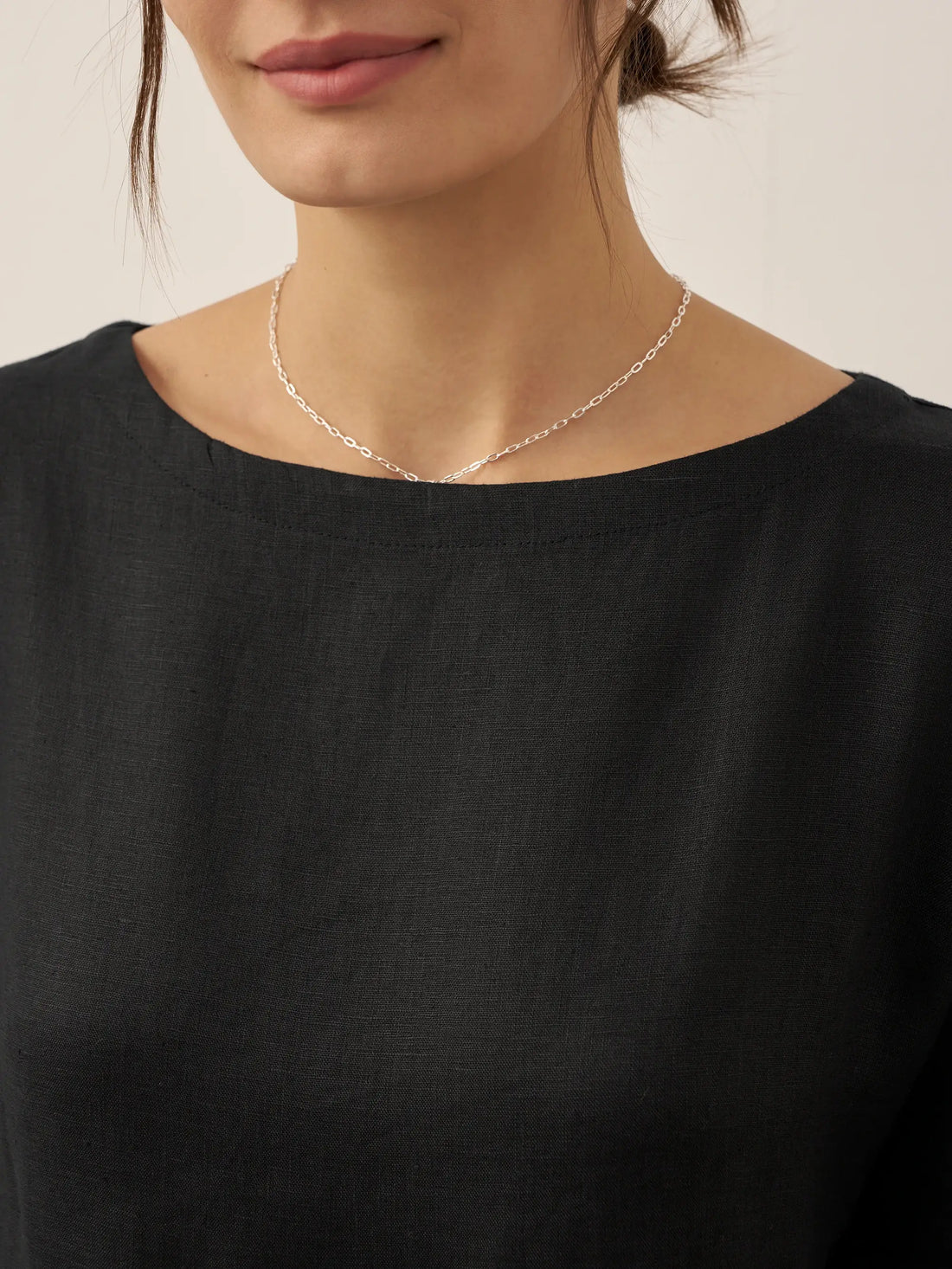 100% Linen Ruched Round-Neck Midi Dress