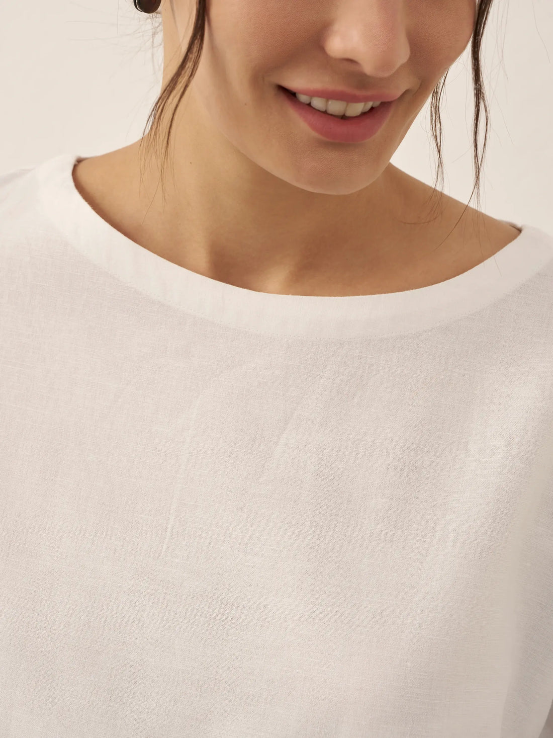 55% Linen Round Neck Straight-Fit Blouse