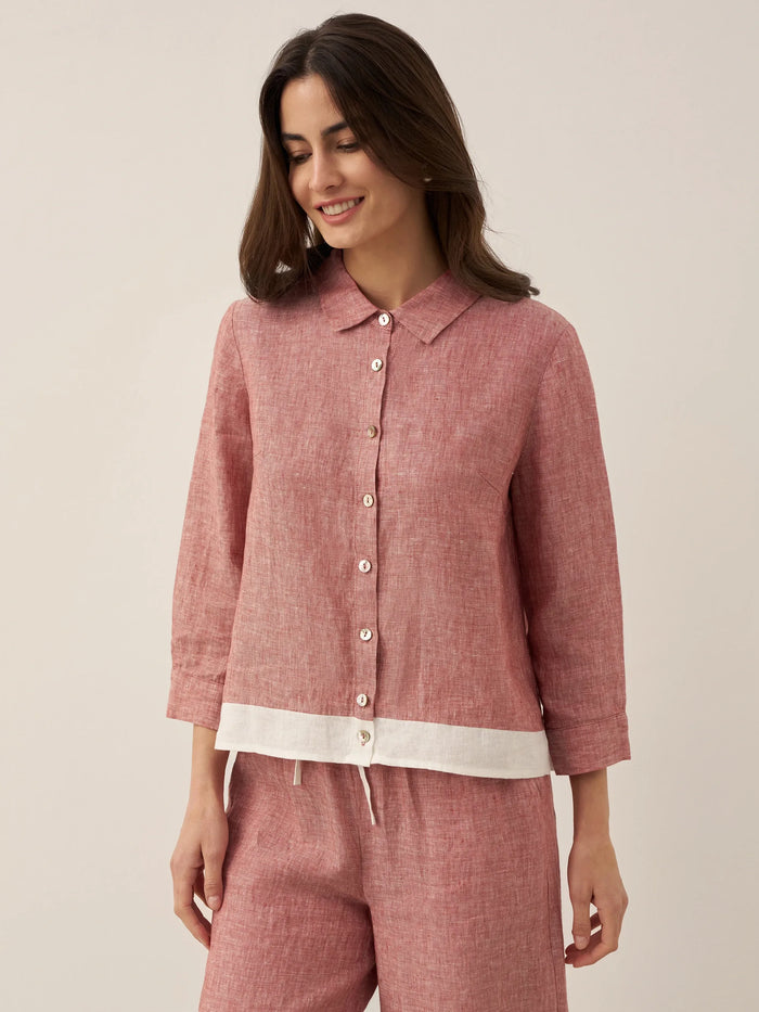 100% Linen Long-Sleeve Collared Shirt