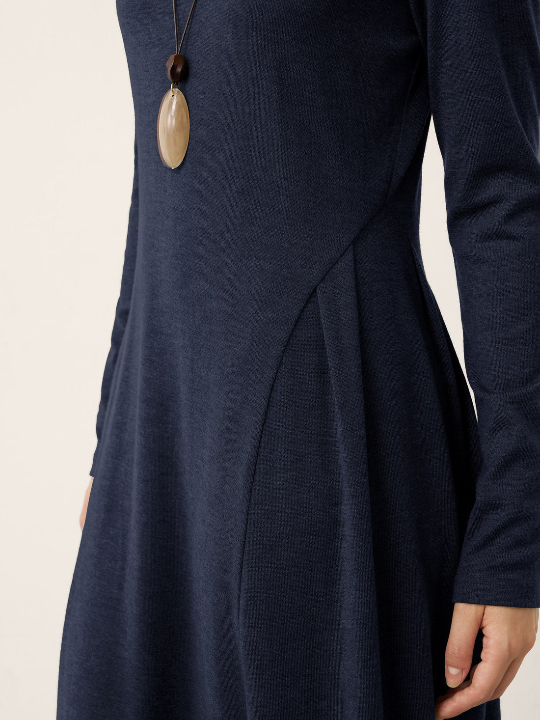 Wool Blend Pleated Midi Dress with Long Sleeves