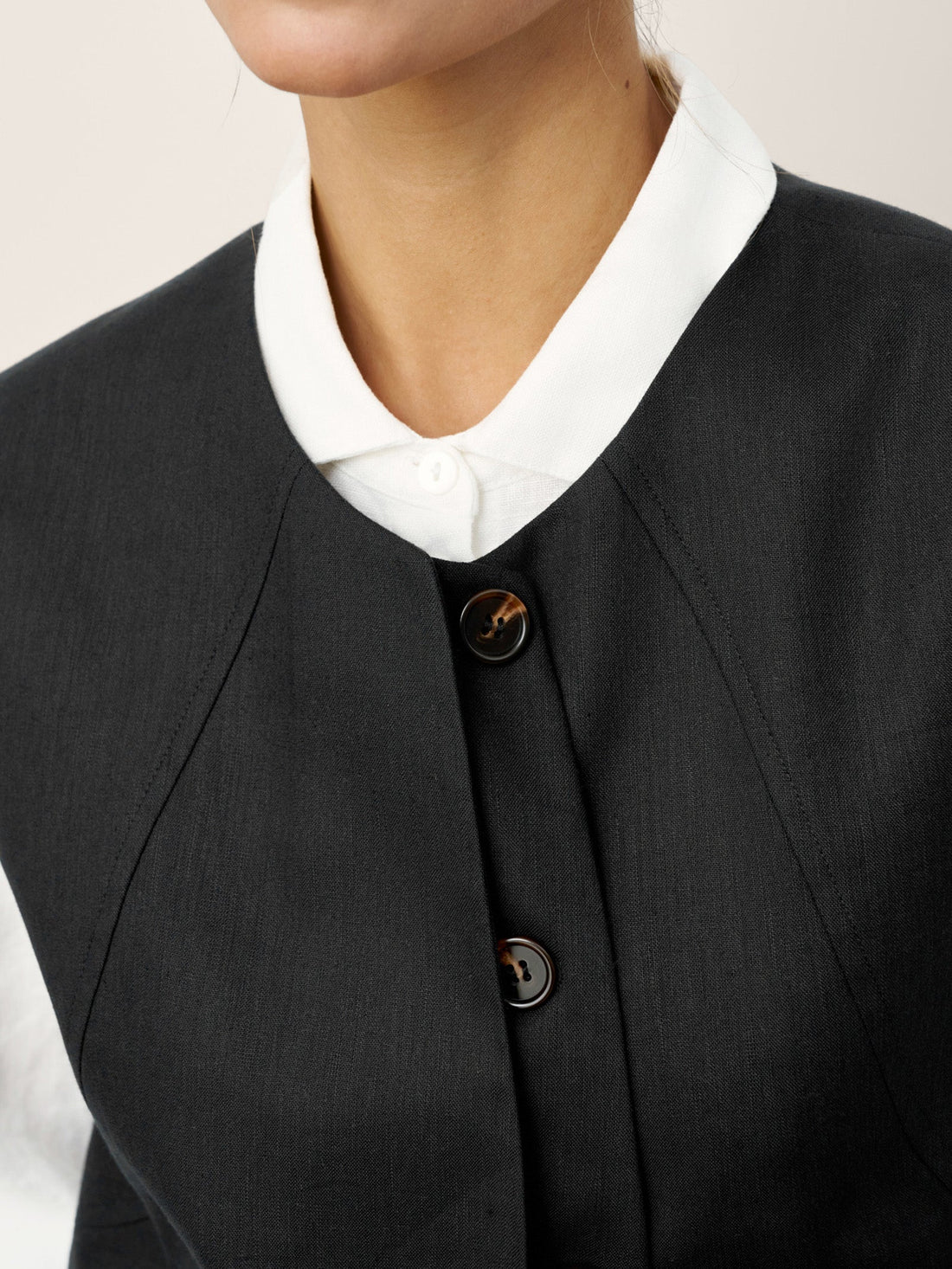Linen-Blend Asymmetric Sleeveless Vest