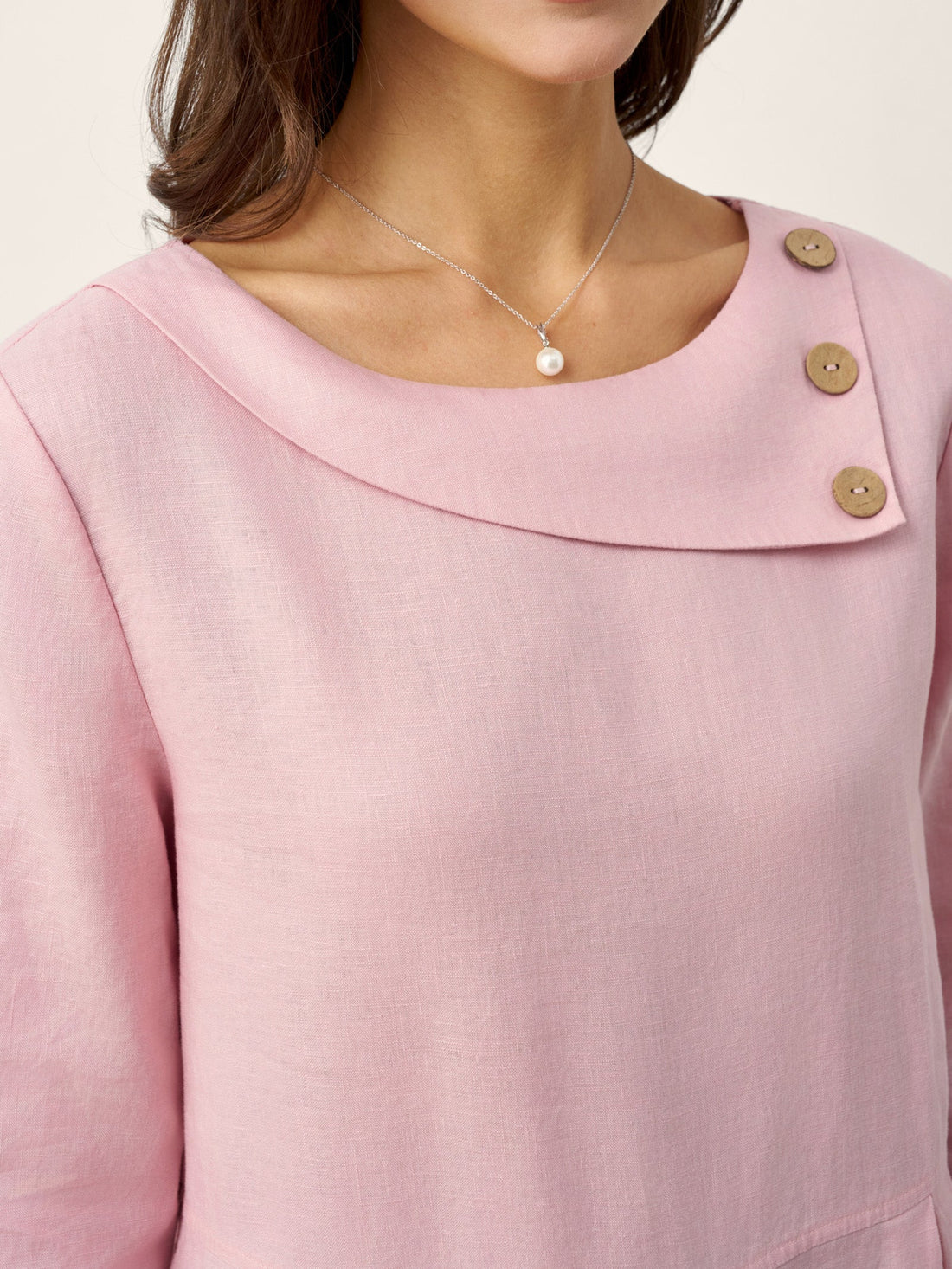 100% Linen Pocketed Three-Quarter Sleeve Midi Dress