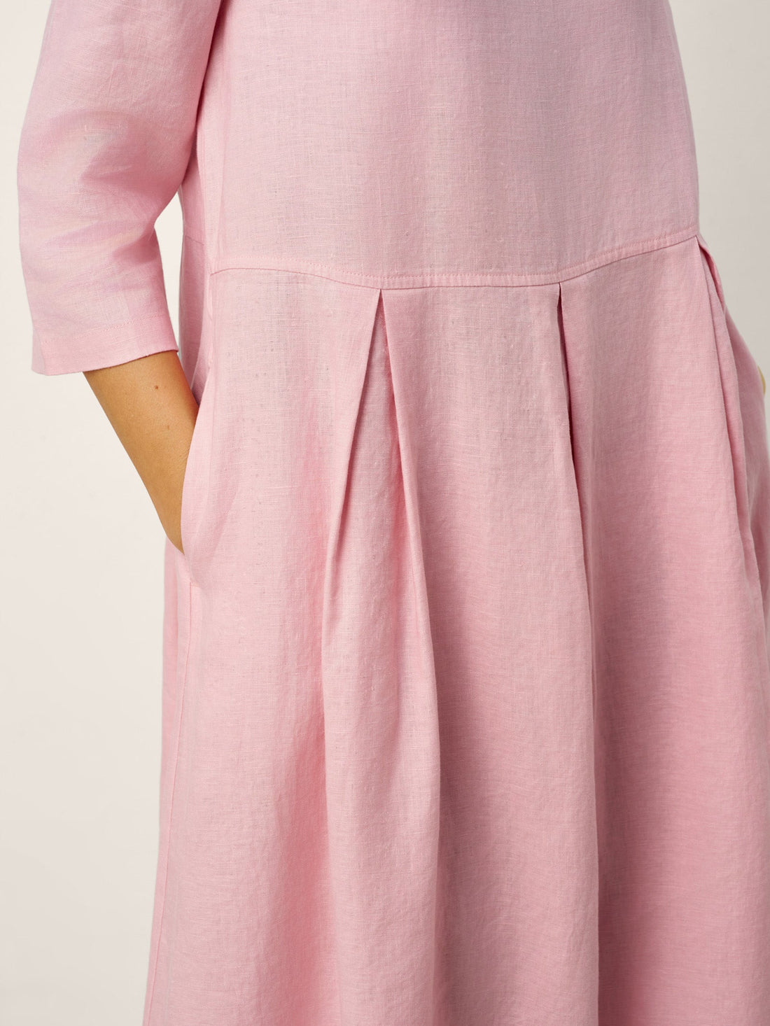 100% Linen Pocketed Three-Quarter Sleeve Midi Dress