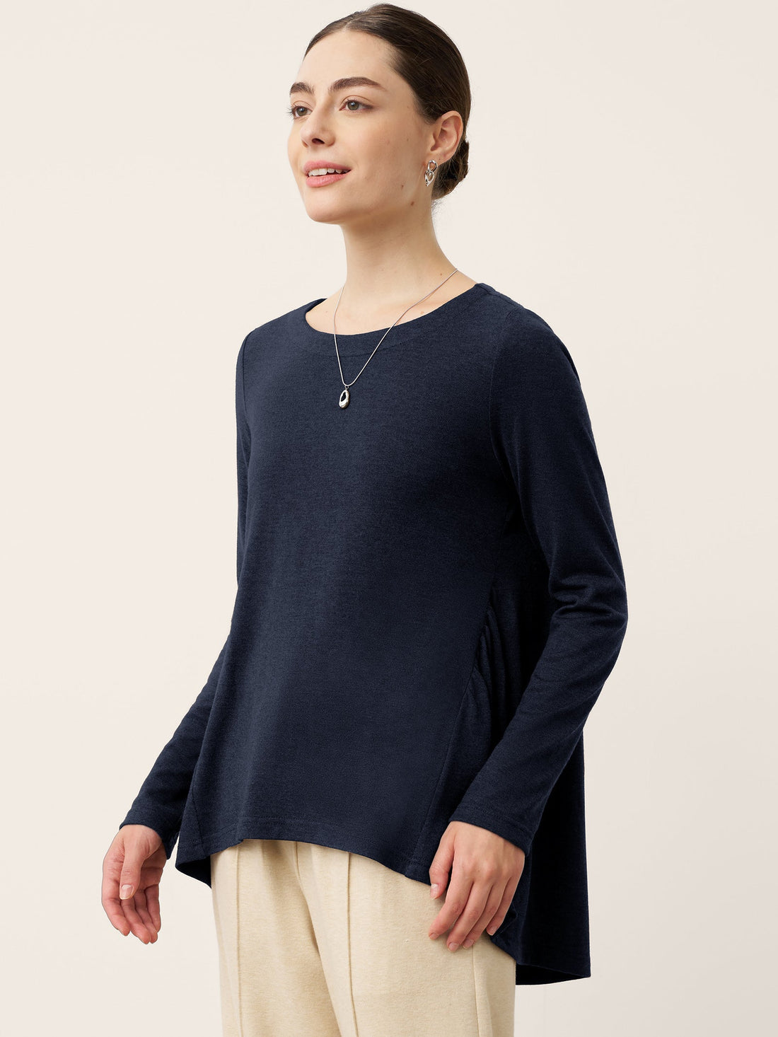 Wool Blend Ruched Boat Neck Top