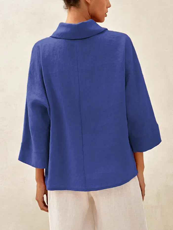 Linen Blend Long Sleeve Blouse