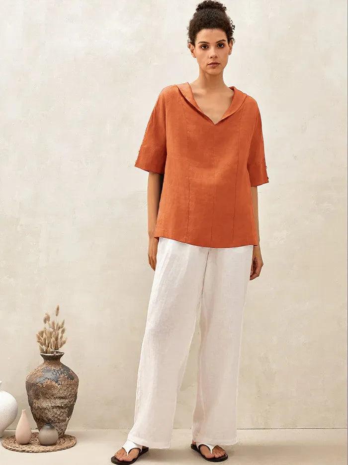 100% Linen Relaxed Half-Sleeve Blouse