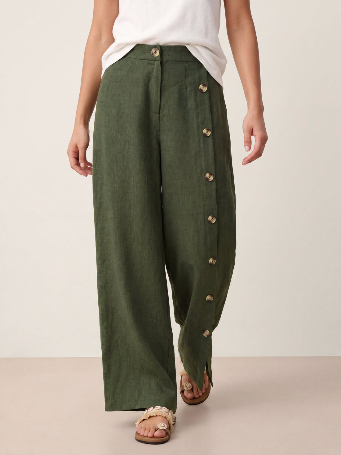 100% Linen High-Rise Straight-Leg Pants