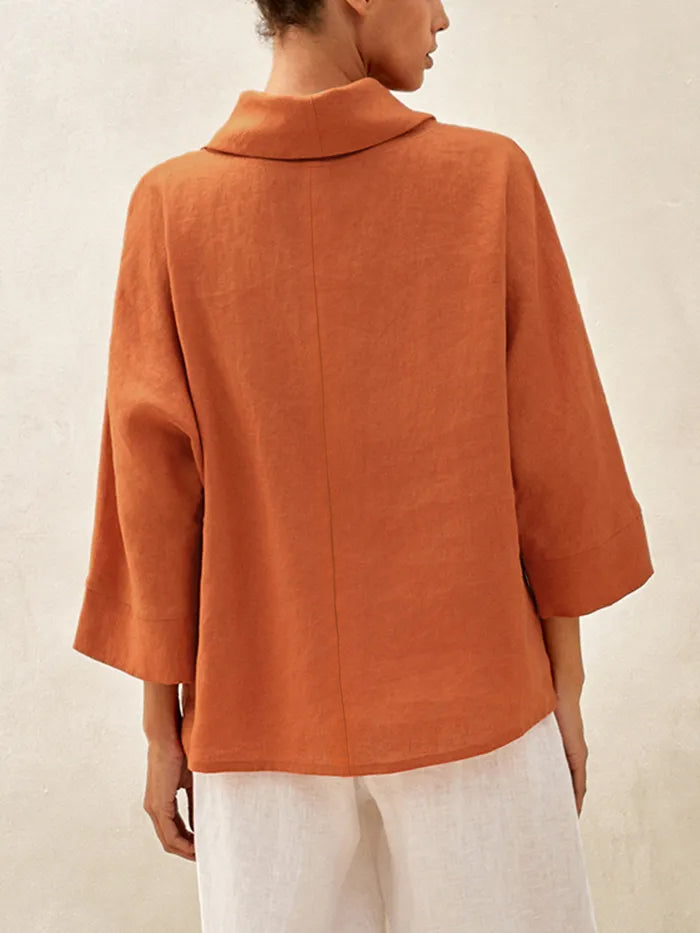 Linen Blend Long Sleeve Blouse