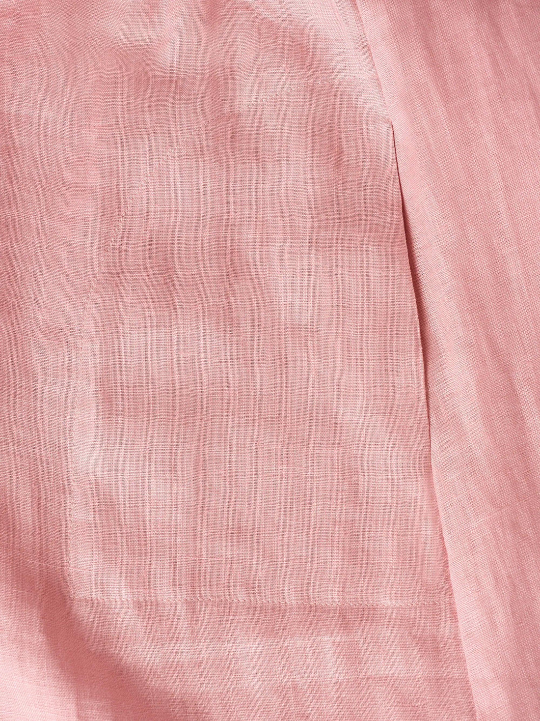 100% Linen Button-Waist Gathered V-Neck Midi Dress