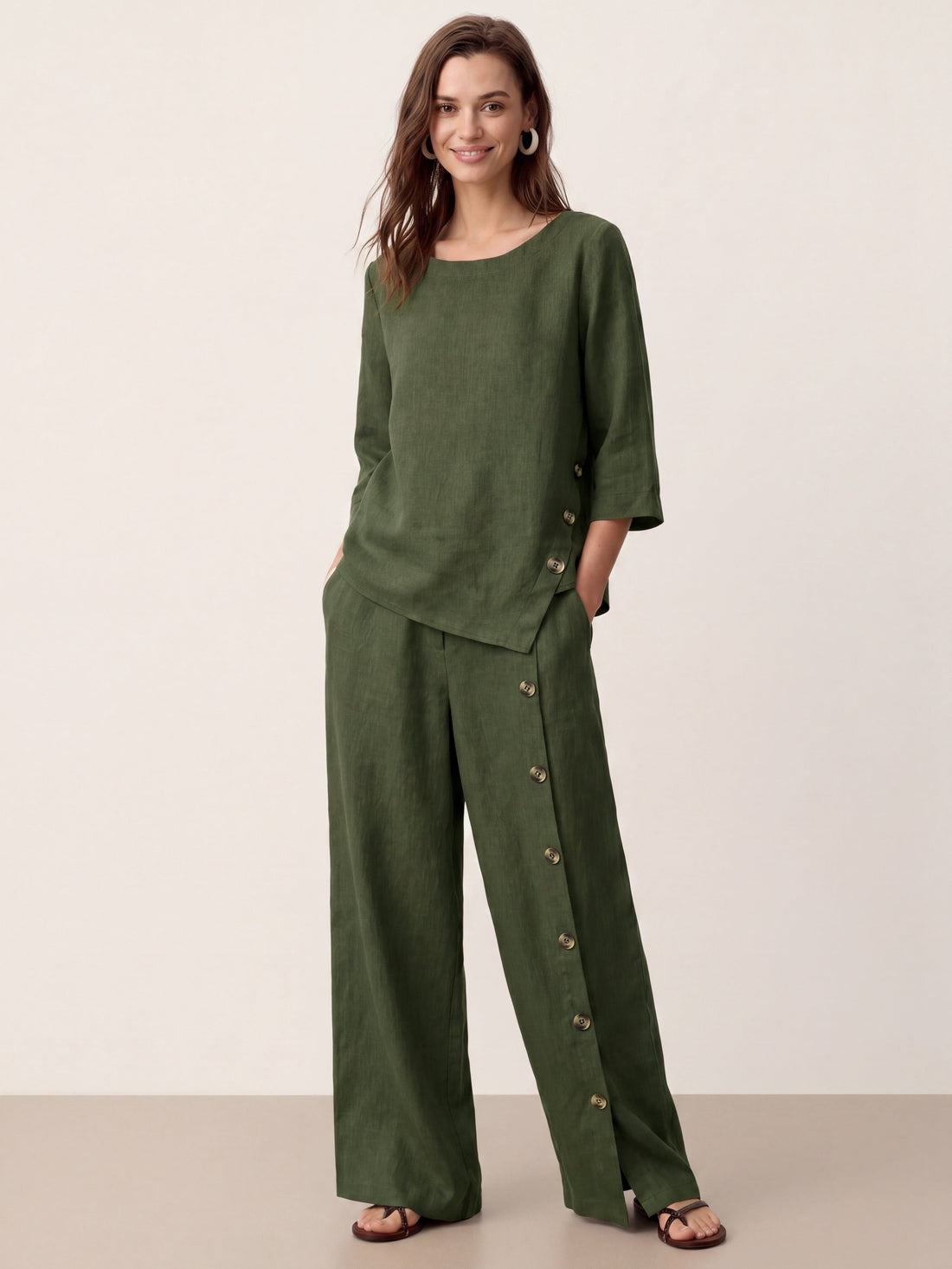 100% Linen High-Rise Straight-Leg Pants