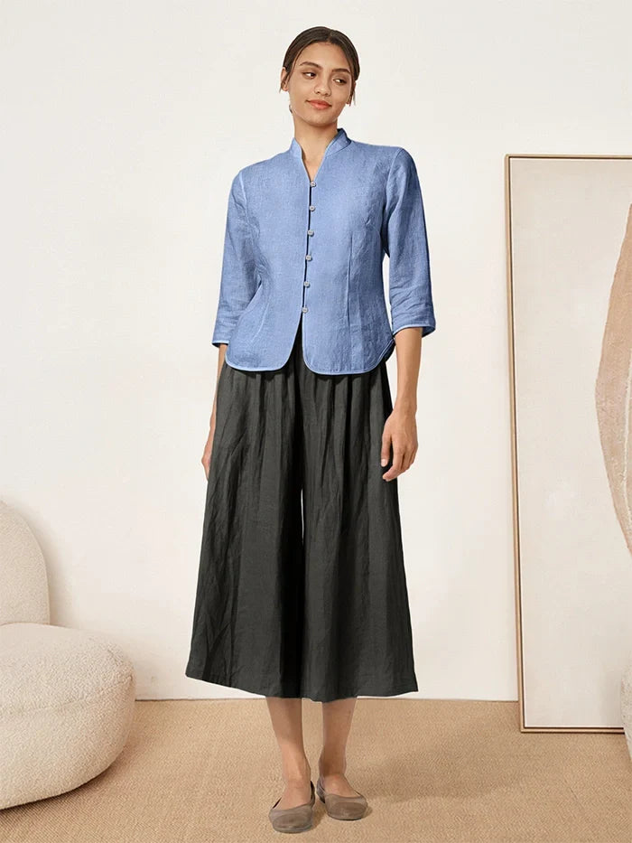 100% Linen Tailored Stand-Collar Jacket