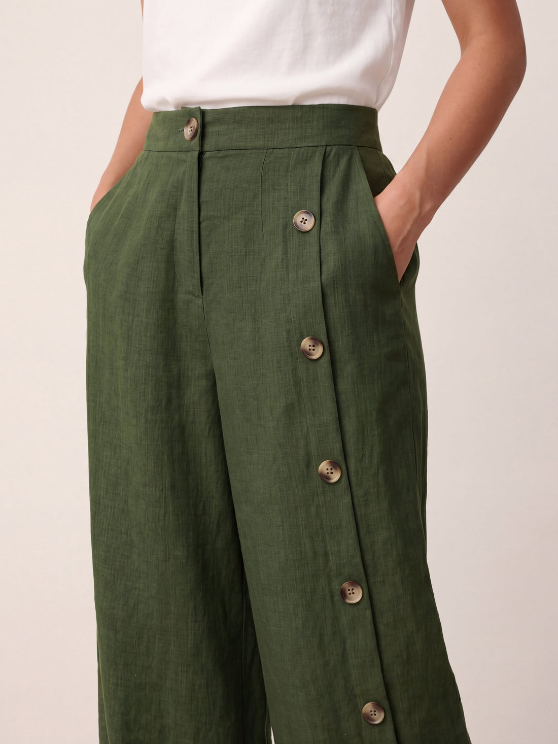 100% Linen High-Rise Straight-Leg Pants