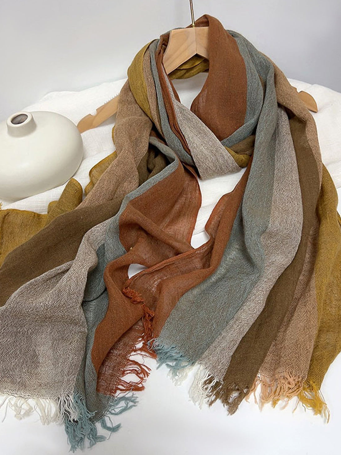 Cotton Linen Striped Lightweight Scarf