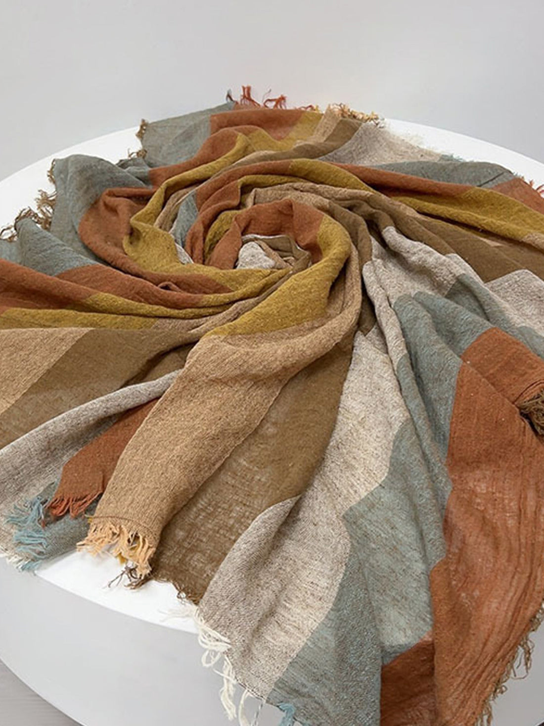 Cotton Linen Striped Lightweight Scarf