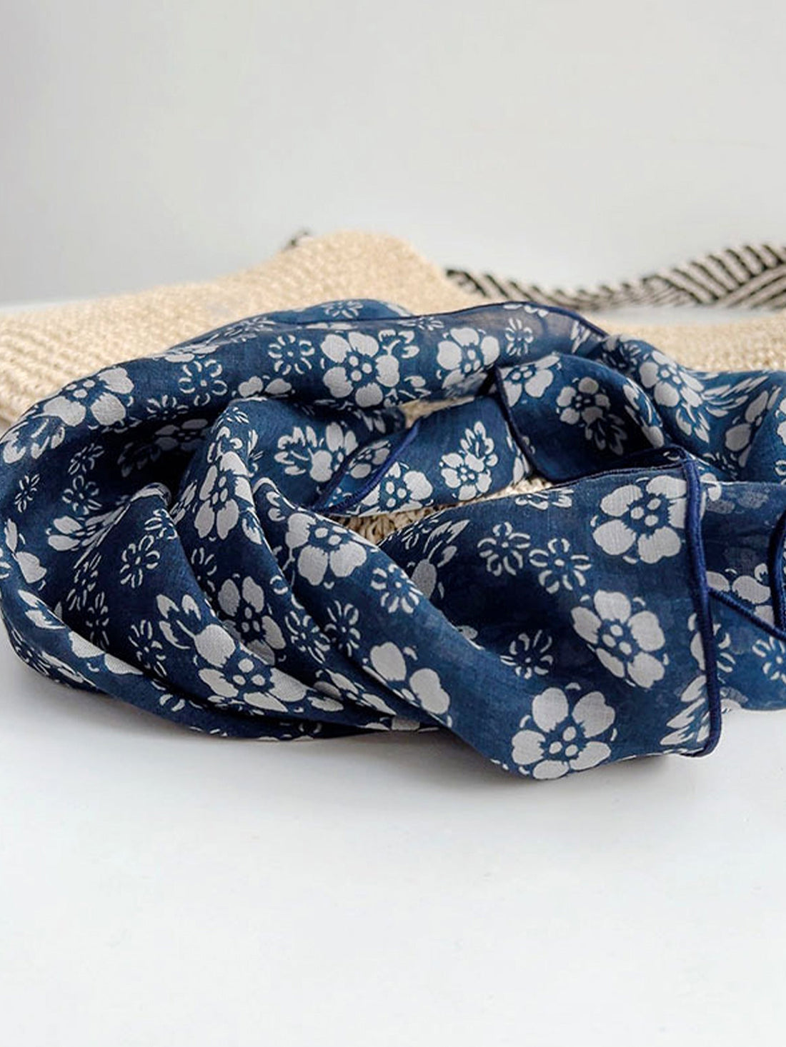 Ramie Printed Handkerchief Scarf