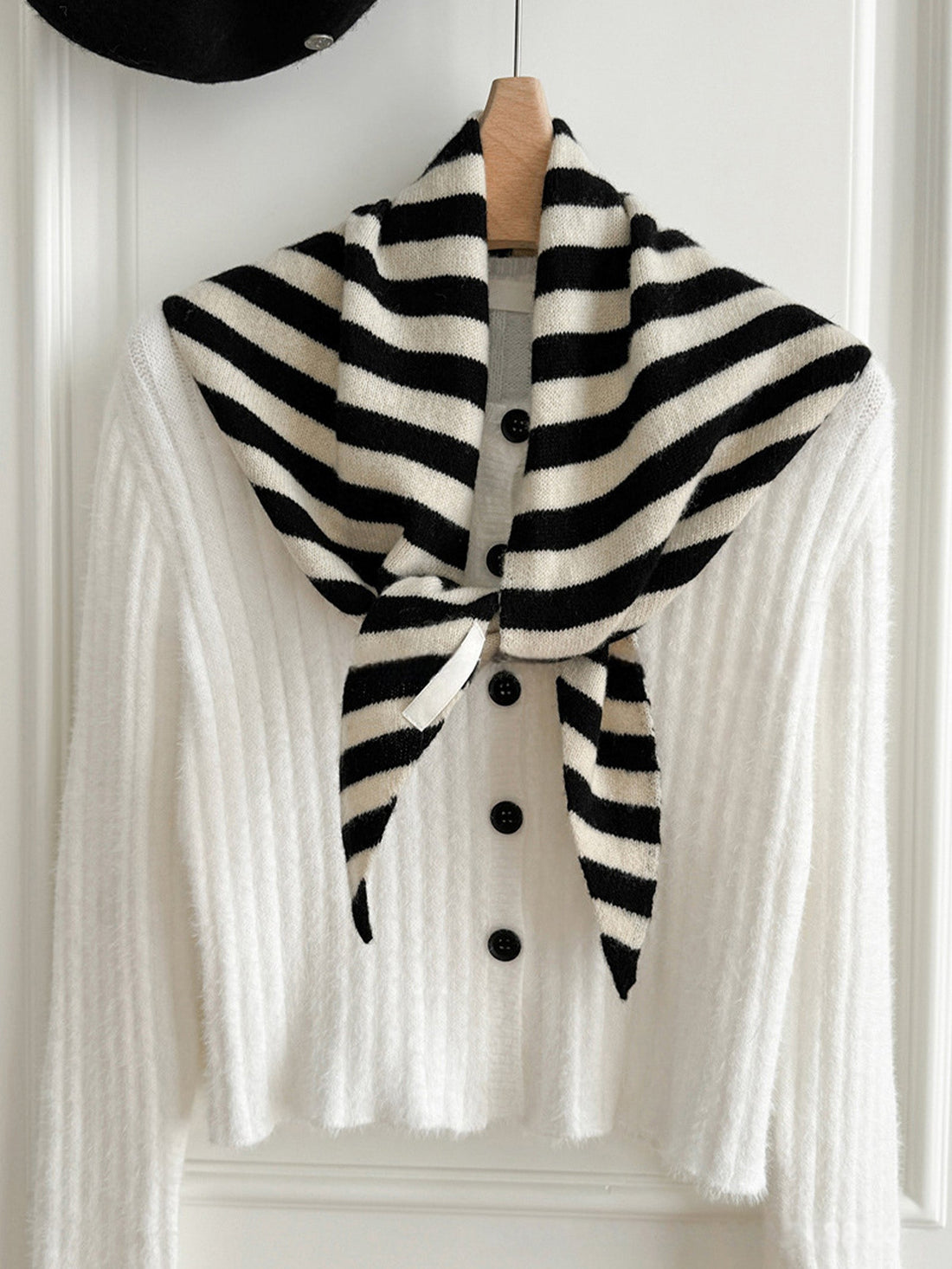 Wool Striped Triangle Scarf, One Size