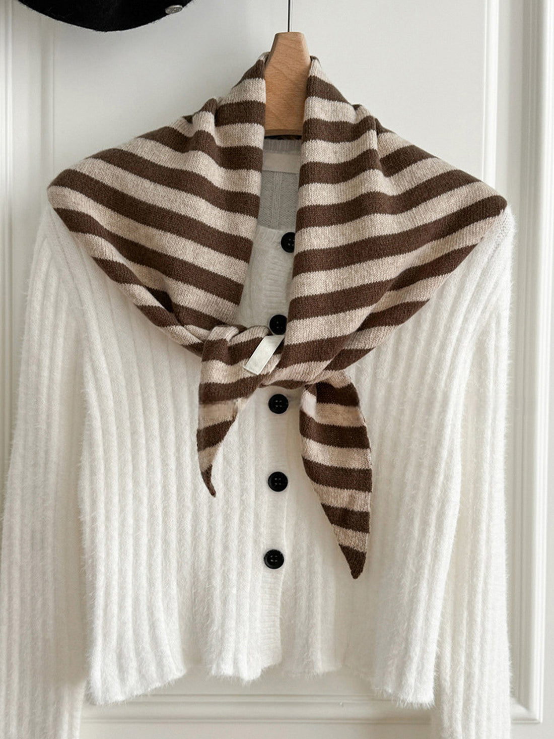 Wool Striped Triangle Scarf, One Size