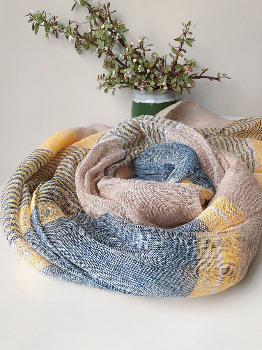 Linen Striped Colour-Block Scarf