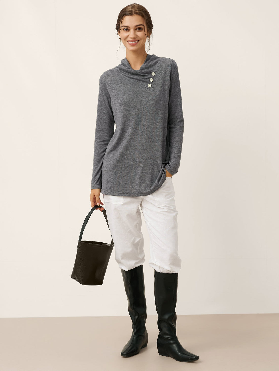 Jersey Knit Button Detail Long Sleeve Top