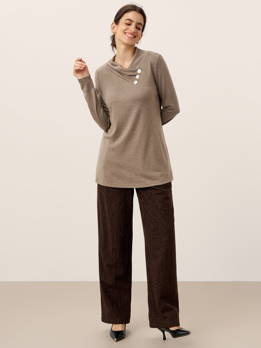 Jersey Knit Button Detail Long Sleeve Top