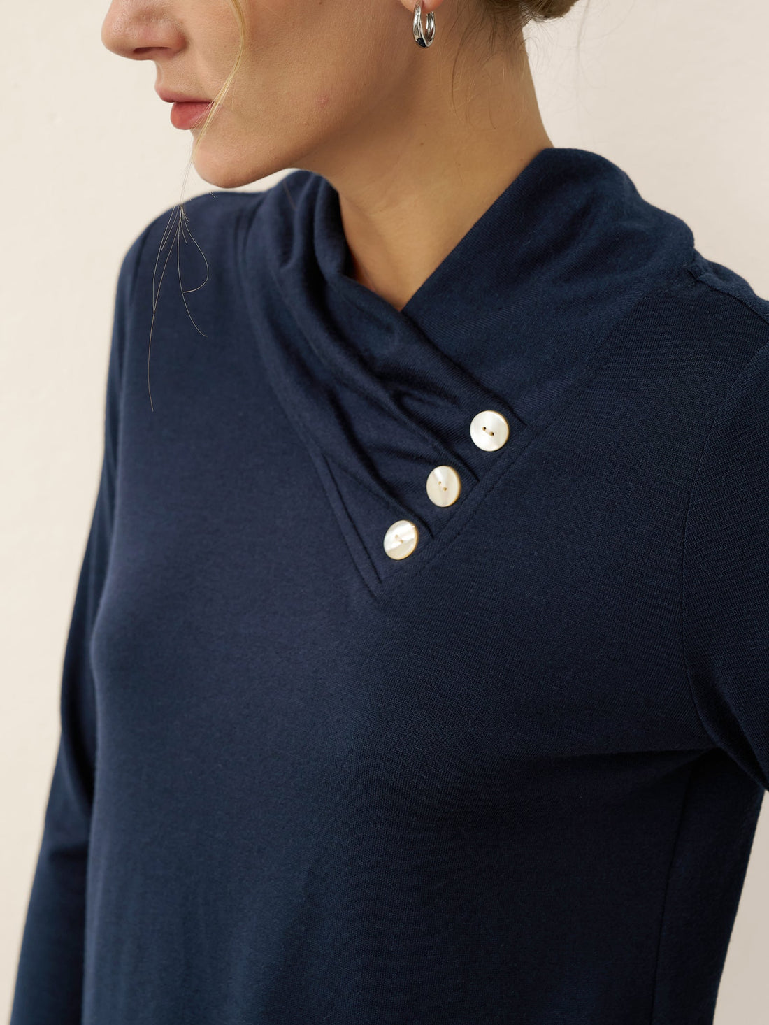 Jersey Knit Button Detail Long Sleeve Top