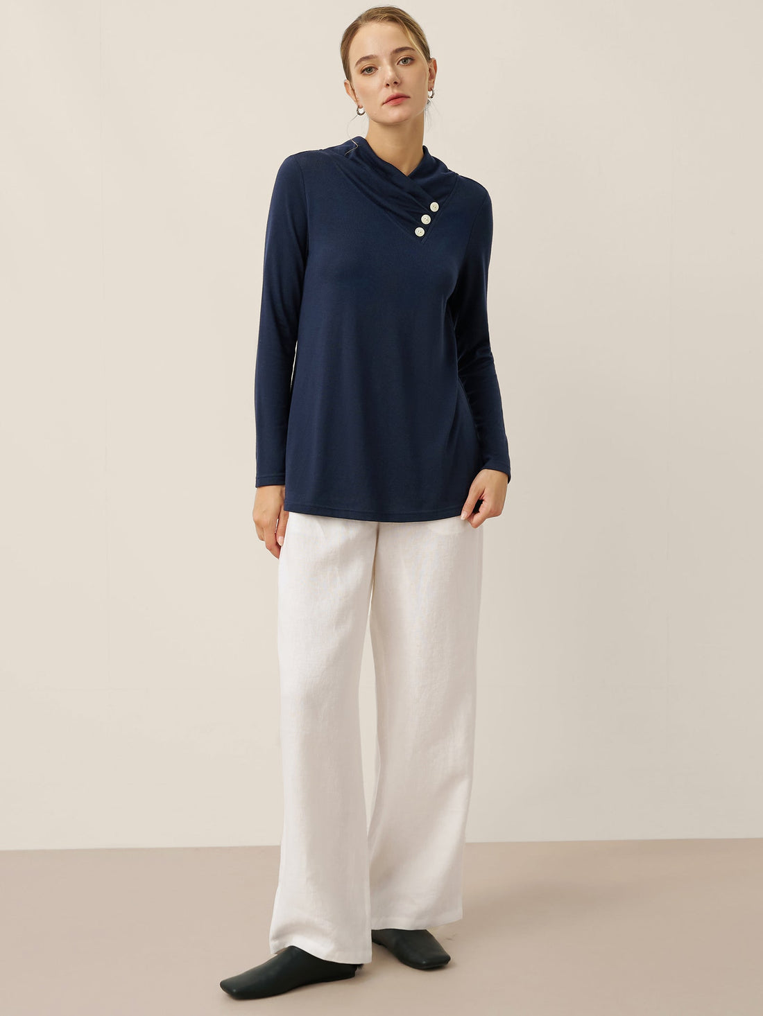 Jersey Knit Button Detail Long Sleeve Top