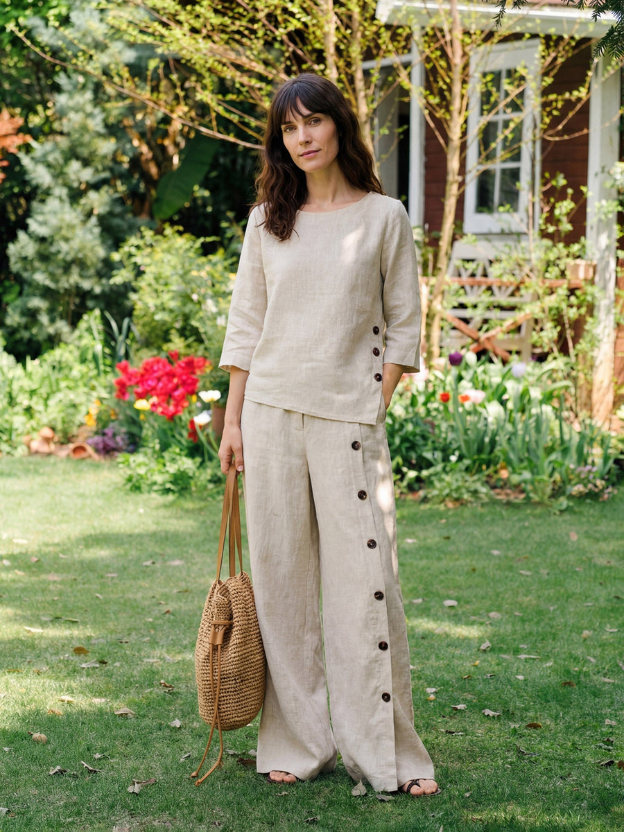 100% Linen High-Rise Straight-Leg Pants