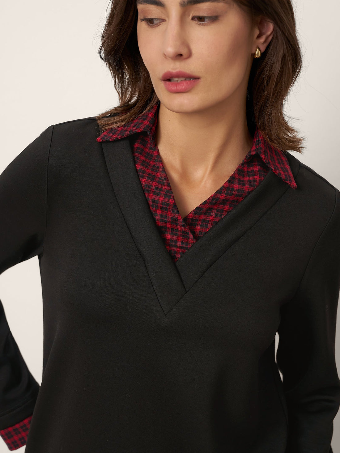 Viscose Blend Johnny-Collar Long Sleeve Top
