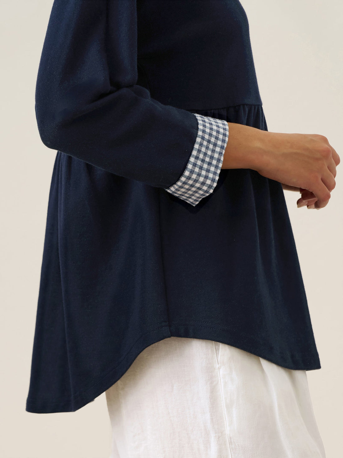 95% Cotton Ruched Round Neck Jersey Top