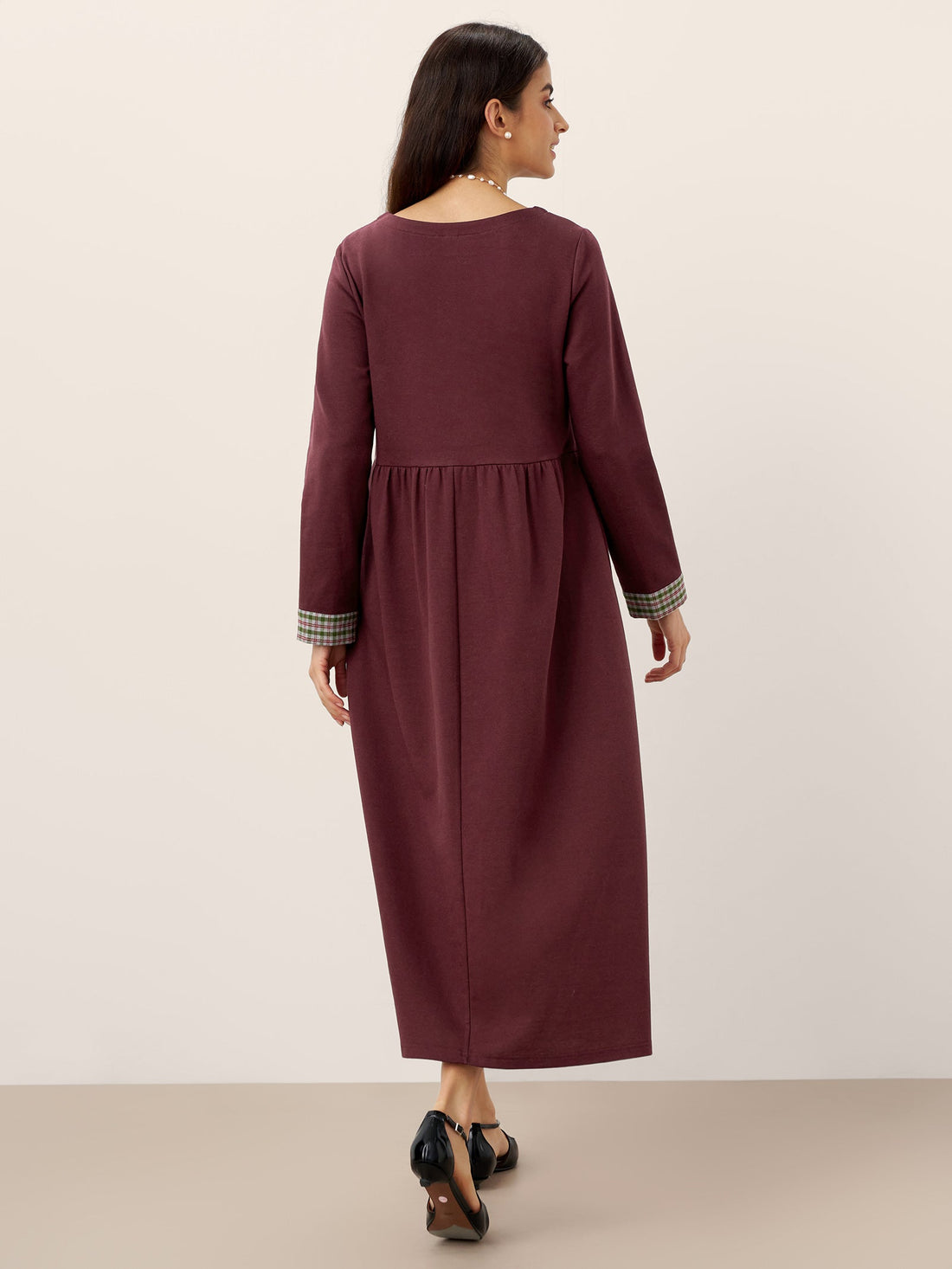 95% Cotton Ruched Long Sleeve Midi Dress