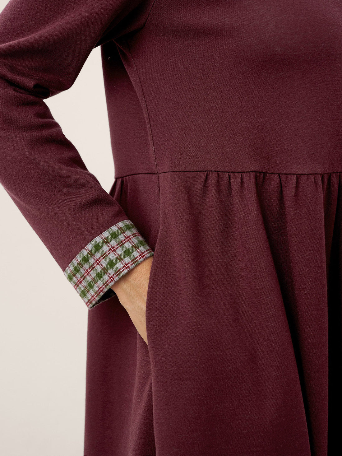 95% Cotton Ruched Long Sleeve Midi Dress