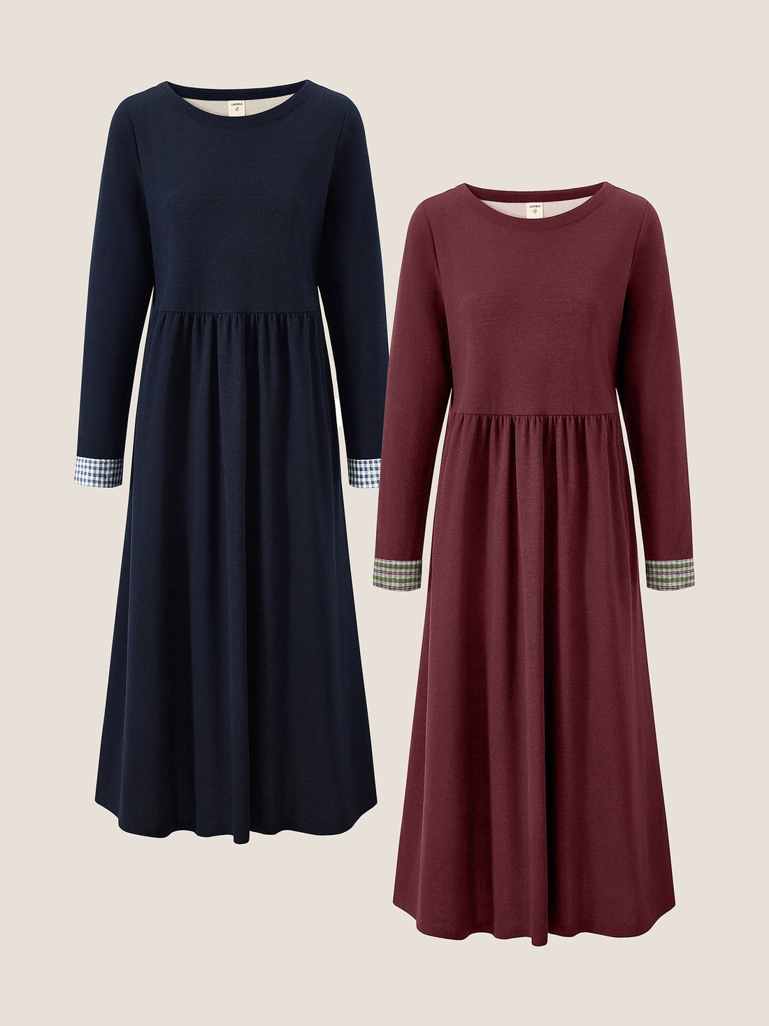 95% Cotton Ruched Long Sleeve Midi Dress