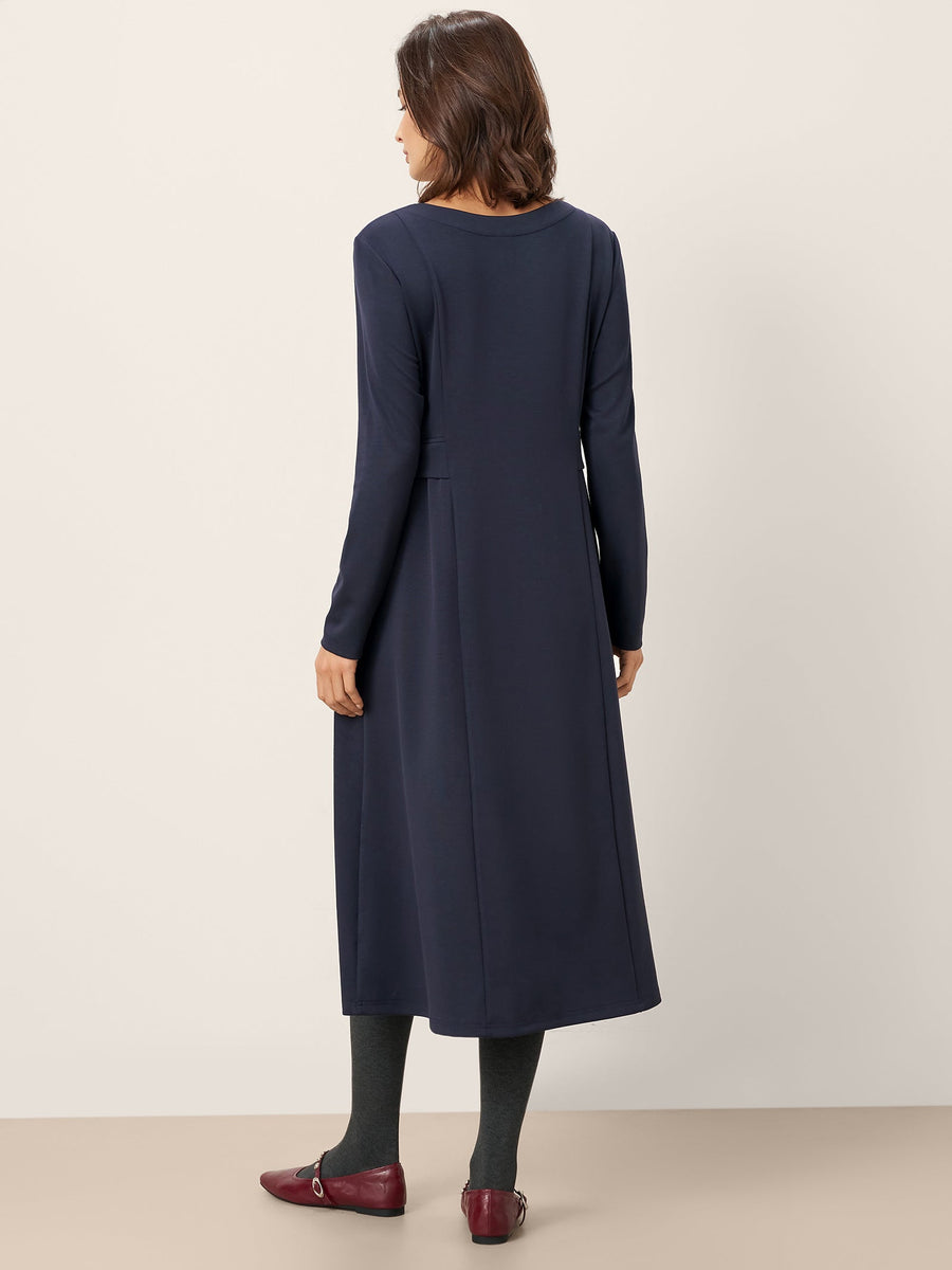 Viscose Blend Ruched V-Neck Midi Dress