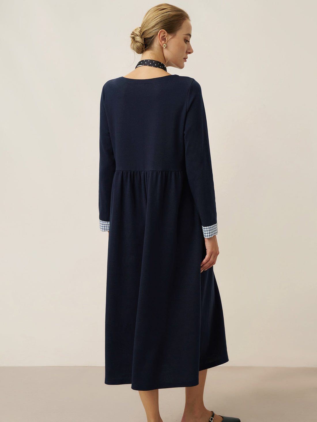 95% Cotton Ruched Long Sleeve Midi Dress