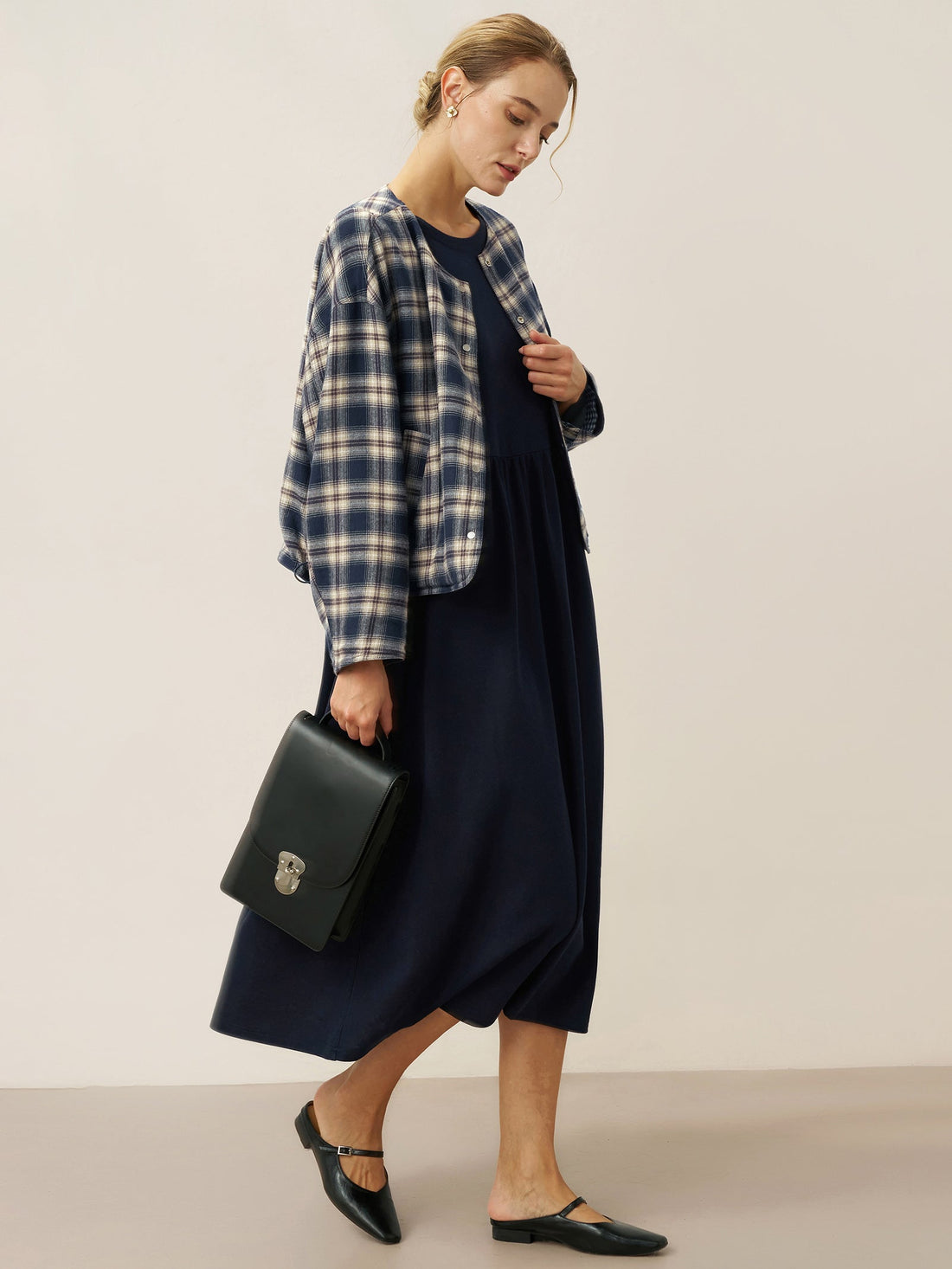 95% Cotton Ruched Long Sleeve Midi Dress