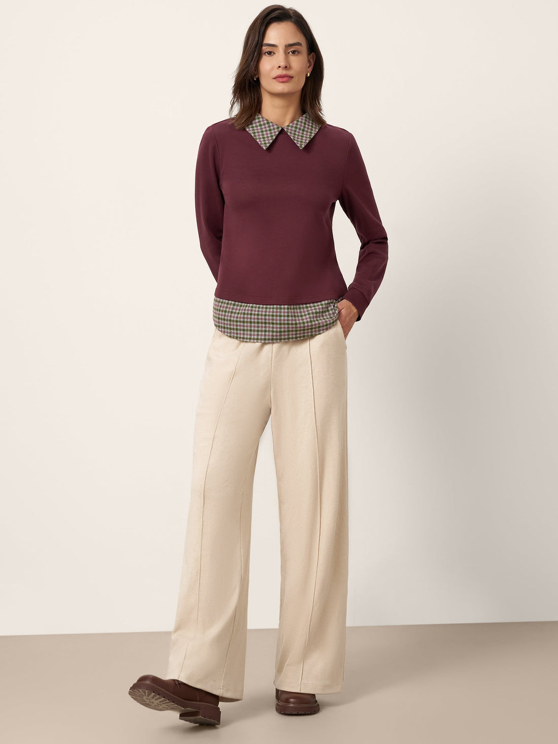95% Cotton Checked Long Sleeve Jersey Top