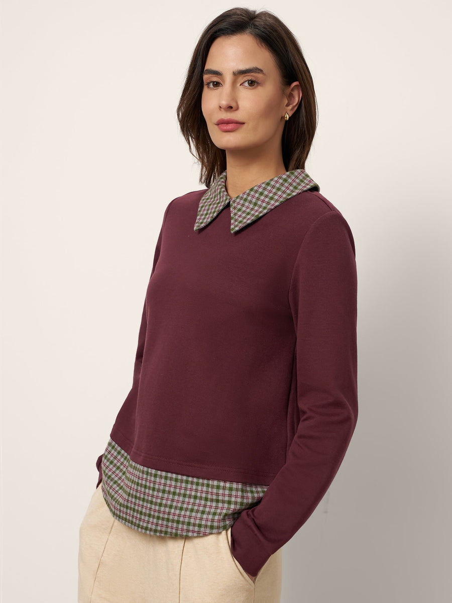 95% Cotton Checked Long Sleeve Jersey Top